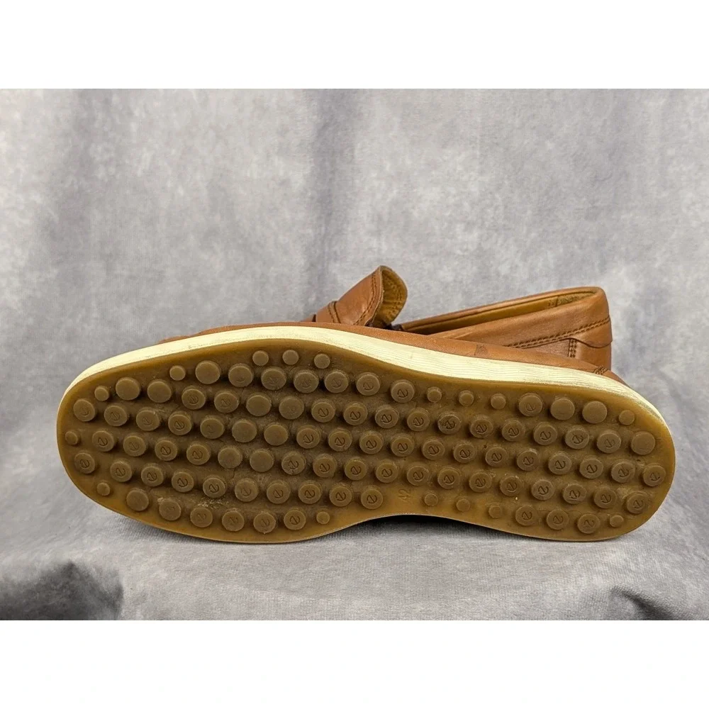 Ecco Mens Leather Penny Loafers Cognac Brown Slip On Shoes 54053401053 Size 42 8